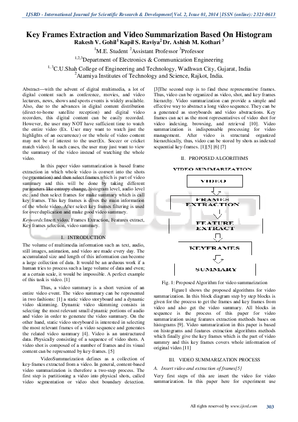 (PDF) Key Frames Extraction and Video Summarization Based On Histogram