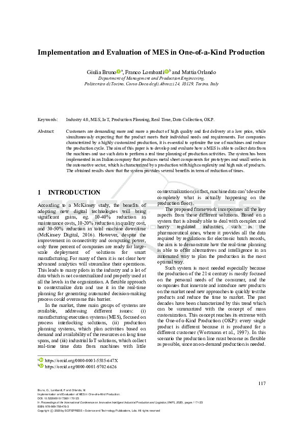 (PDF) Implementation and Evaluation of MES in One-of-a-Kind Production