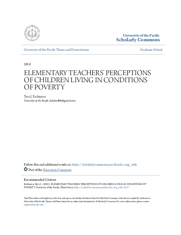 (PDF) Elementary Teachers’ Perceptions of Children Living in Conditions ...