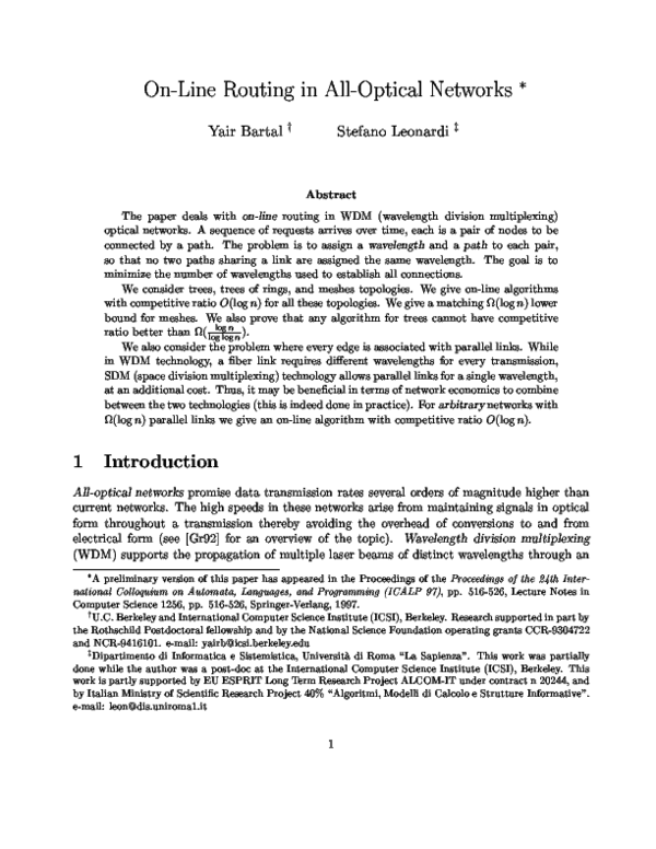 (PDF) On-line routing in all-optical networks