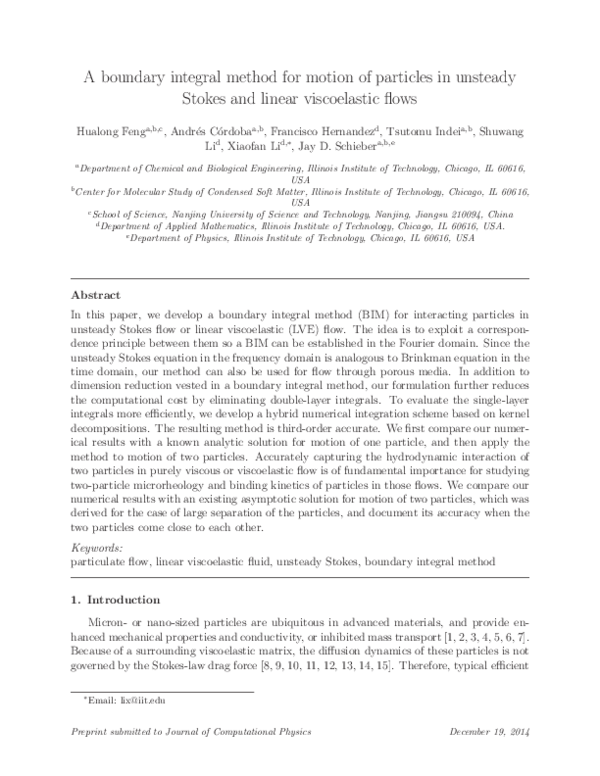 (PDF) A boundary integral method for motion of particles in unsteady ...