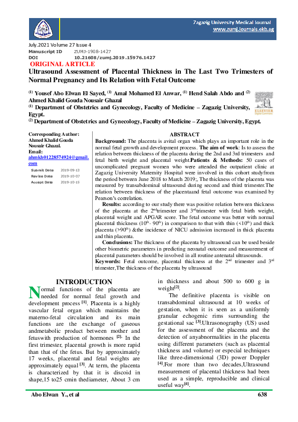 (PDF) Ultrasound Assessment of Placental Thickness in The Last Two ...