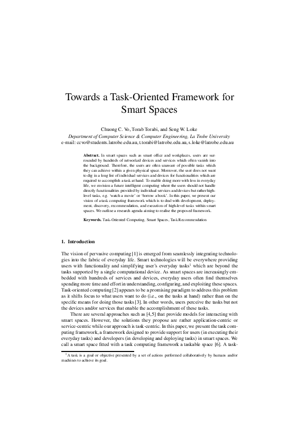 (PDF) Towards a Task-Oriented Framework for Smart Spaces