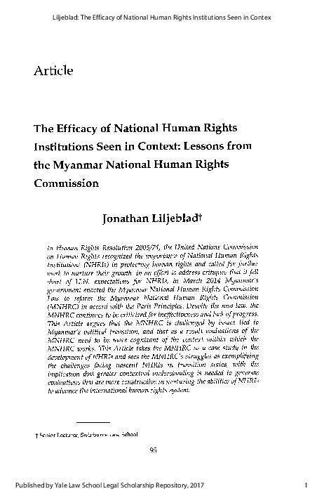 (PDF) The Efficacy of National Human Rights Institutions Seen in ...