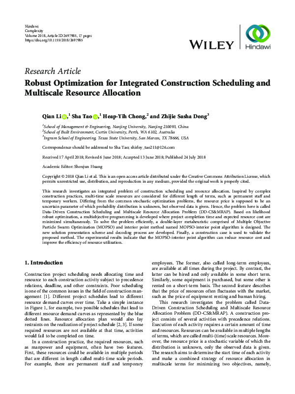 (PDF) Robust Optimization for Integrated Construction Scheduling and ...
