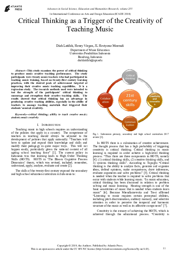 (PDF) Critical Thinking as a Trigger of the Creativity of Teaching Music