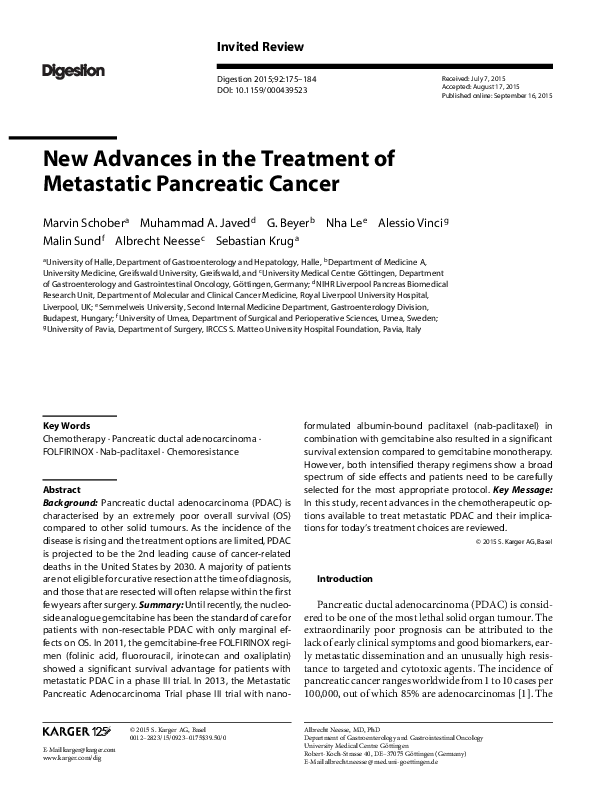(PDF) New Advances in the Treatment of Metastatic Pancreatic Cancer