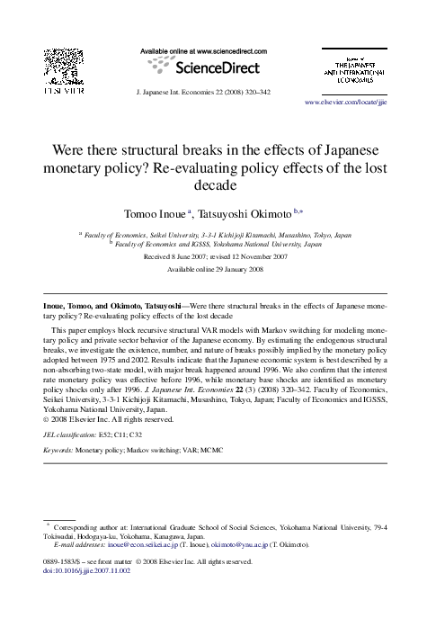 (PDF) Were there structural breaks in the effects of Japanese monetary ...