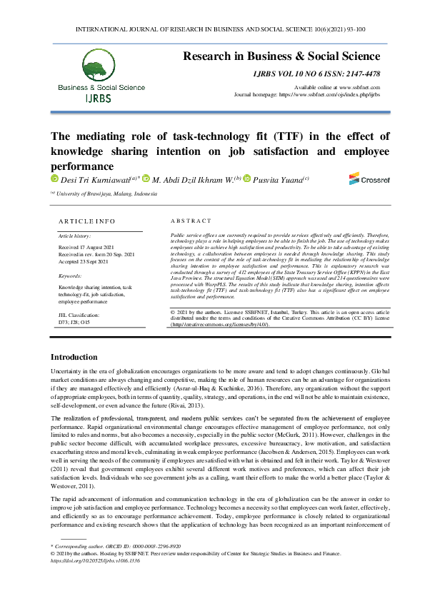 (PDF) The mediating role of task-technology fit (TTF) in the effect of ...