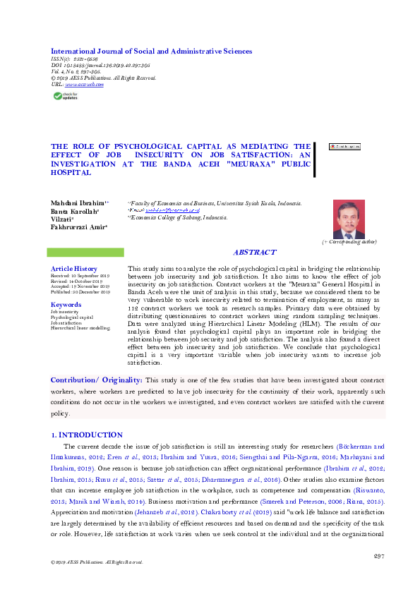 (PDF) The Role of Psychological Capital as Mediating the Effect of Job ...