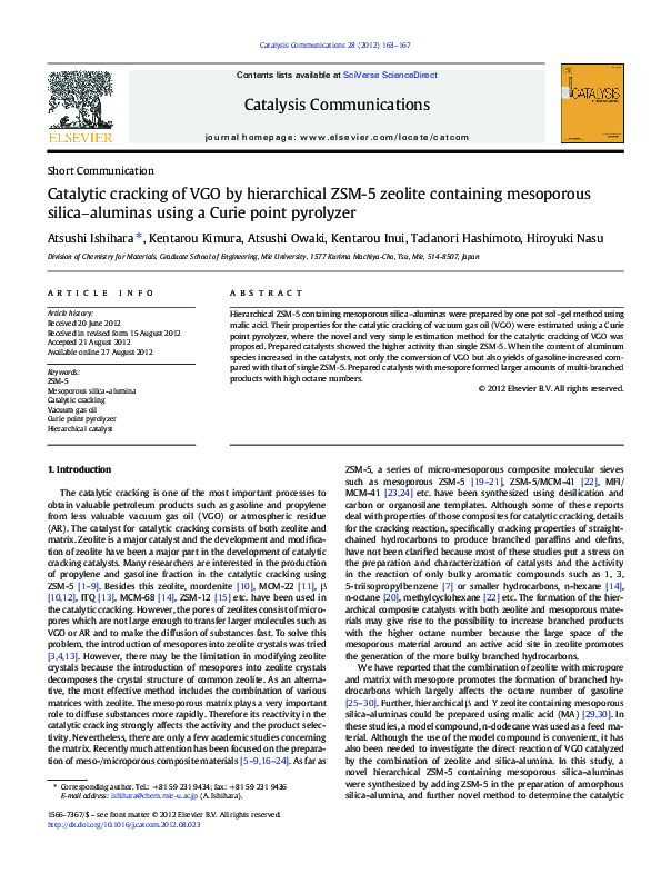 (PDF) Catalytic cracking of VGO by hierarchical ZSM-5 zeolite ...