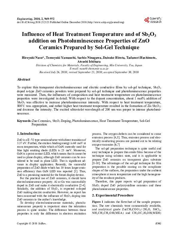 (PDF) Influence of Heat Treatment Temperature and of Sb2O3 addition on ...