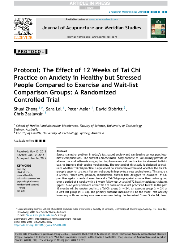 (PDF) Protocol: The Effect of 12 Weeks of Tai Chi Practice on Anxiety ...