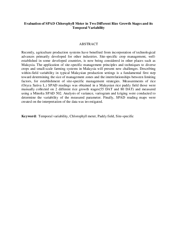 (PDF) Evaluation of SPAD Chlorophyll Meter in Two Different Rice Growth ...