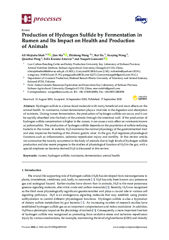 (PDF) Production of Hydrogen Sulfide by Fermentation in Rumen and Its ...