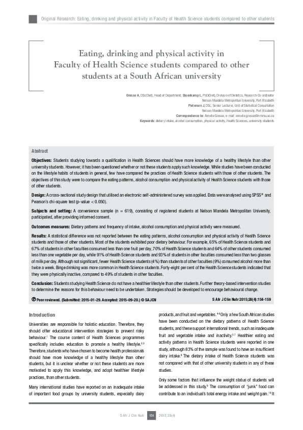(PDF) Eating, drinking and physical activity in Faculty of Health ...