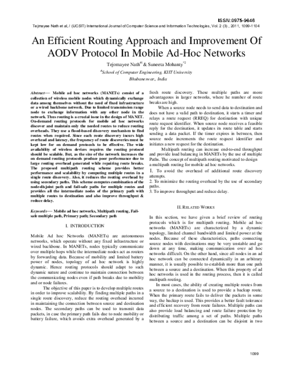 (PDF) An Efficient Routing Approach and Improvement Of AODV Protocol In ...