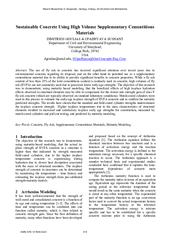 (PDF) Sustainable concrete using high volume supplementary cementitious ...