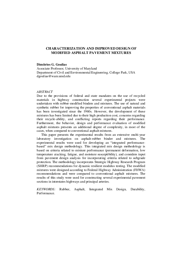 (PDF) Characterization and Improved Design of Modified Asphalt Pavement