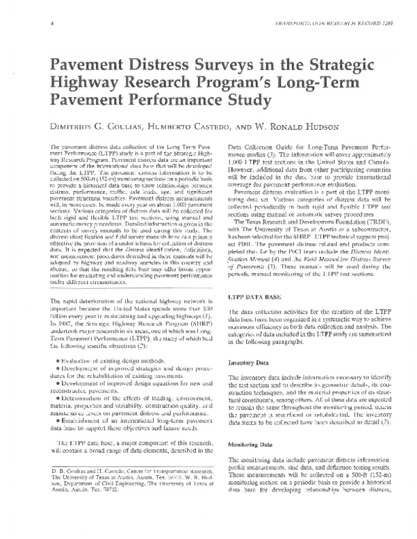 (PDF) Pavement Distress Surveys in the Strategic Highway Research