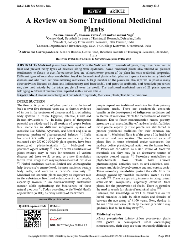 (PDF) A Review on Some Traditional Medicinal Plants