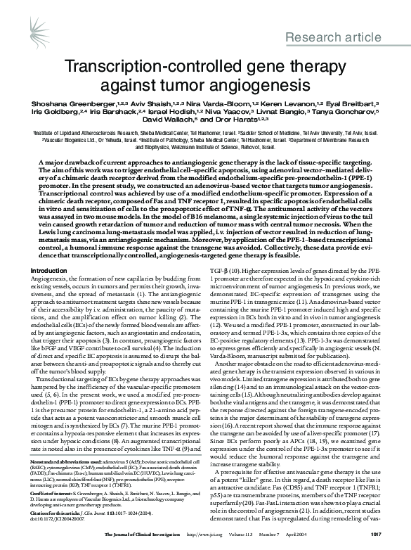 (PDF) Transcription-controlled gene therapy against tumor angiogenesis