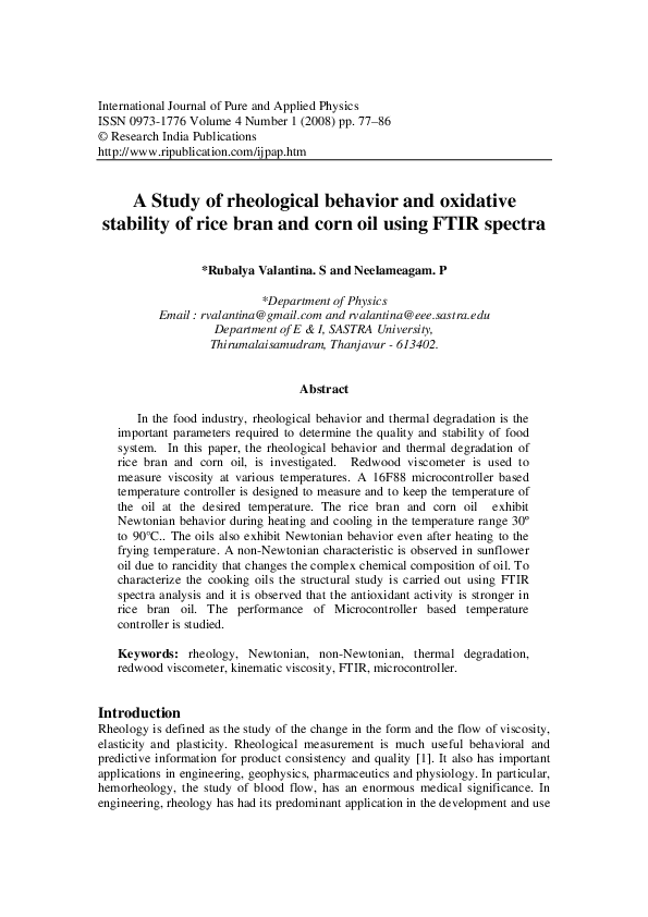 (PDF) A Study of rheological behavior and oxidative stability of rice ...