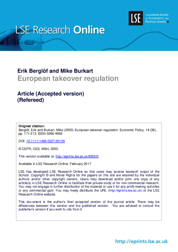 (PDF) European takeover regulation