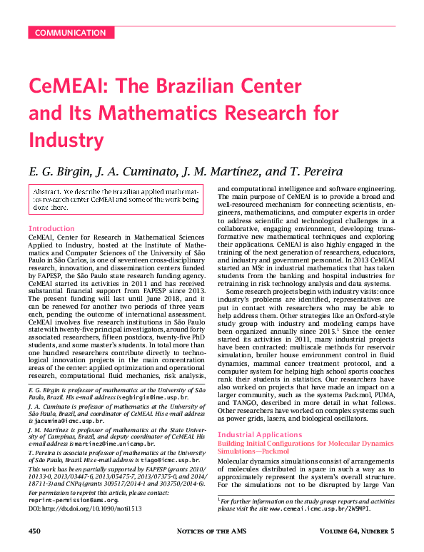 (PDF) CeMEAI: The Brazilian Center and Its Mathematics Research for ...