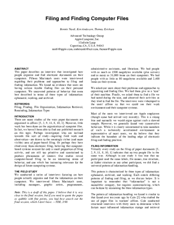 (PDF) Filing and Finding Computer Files