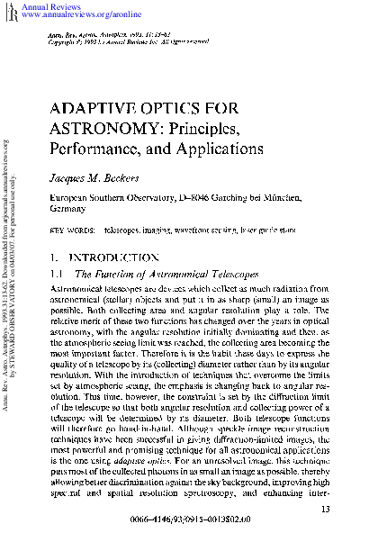 (PDF) Adaptive optics for astronomy-Principles, performance, and ...