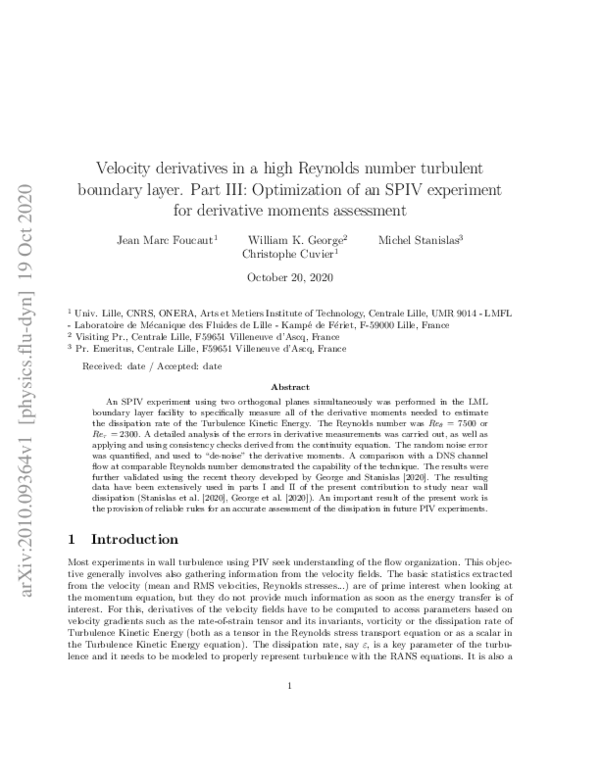 (PDF) Velocity derivatives in a high Reynolds number turbulent boundary ...