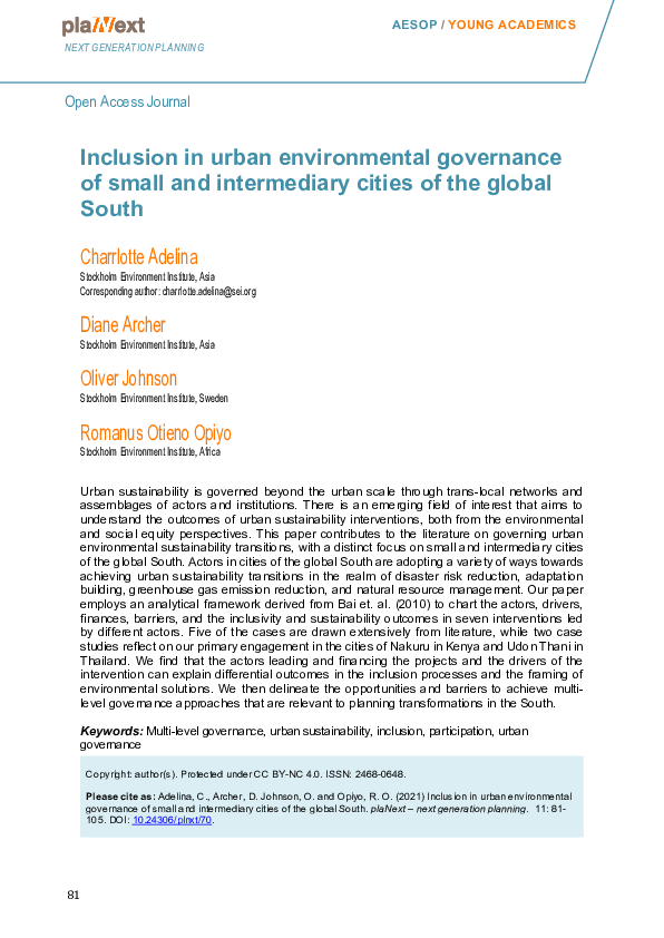 (PDF) Inclusion in urban environmental governance of small and ...