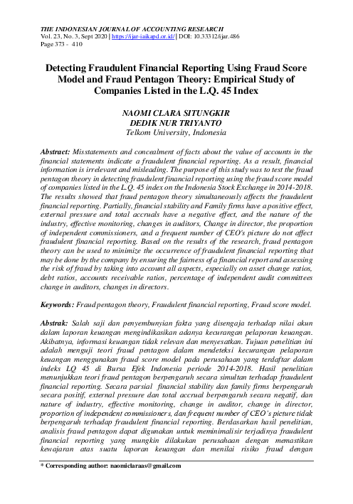(PDF) Detecting Fraudulent Financial Reporting Using Fraud Score Model ...