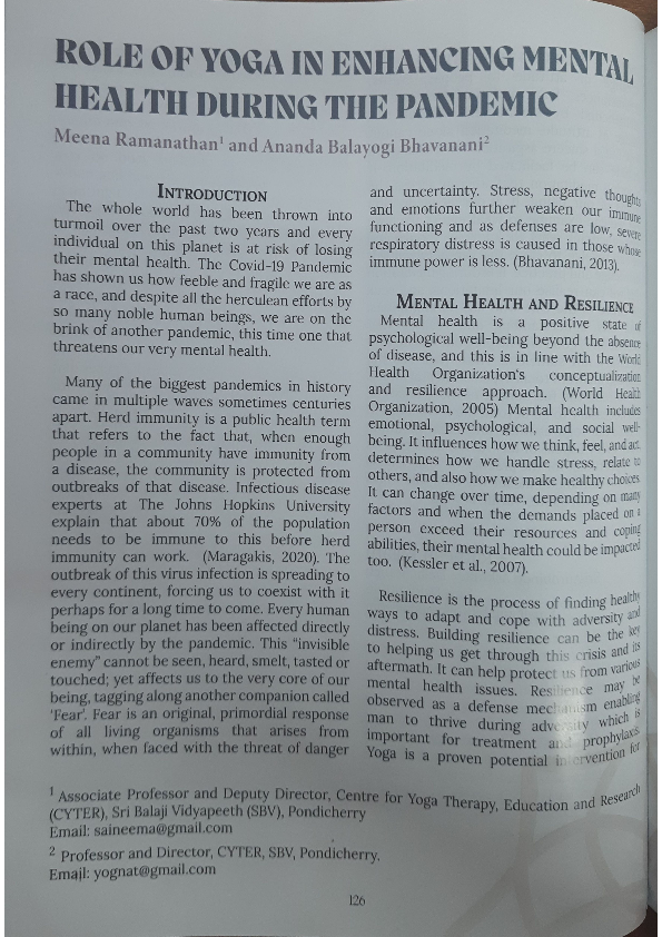 (PDF) Role of yoga in enhancing mental health during the pandemic
