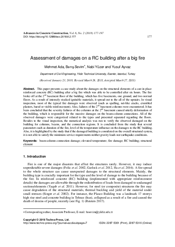 (PDF) Assessment of damages on a RC building after a big fire
