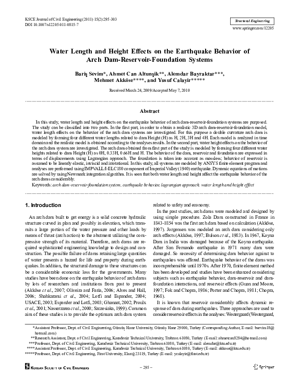 (PDF) Water length and height effects on the earthquake behavior of ...