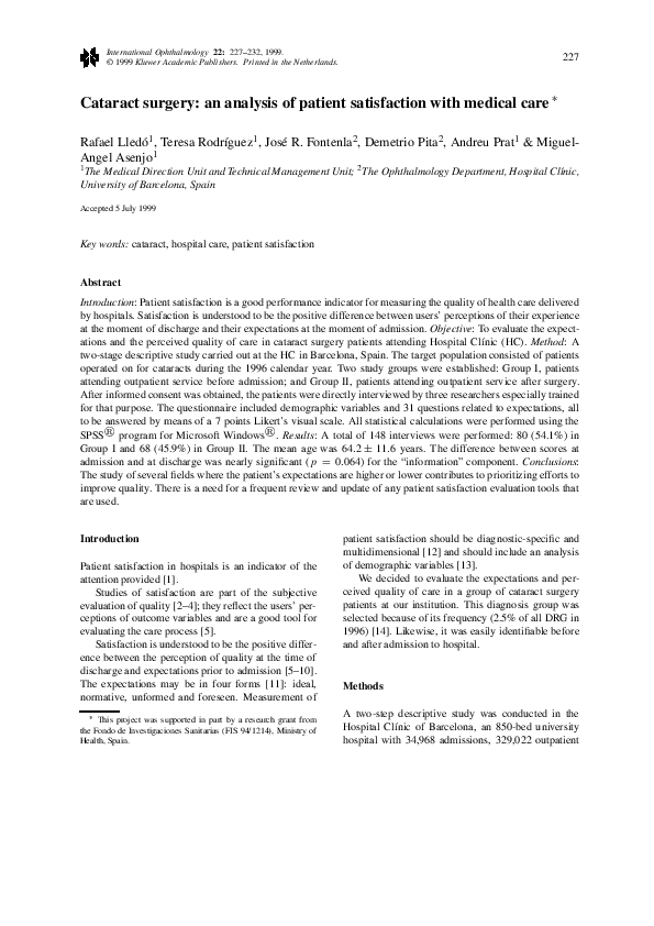 (PDF) Cataract surgery: an analysis of patient satisfaction with ...
