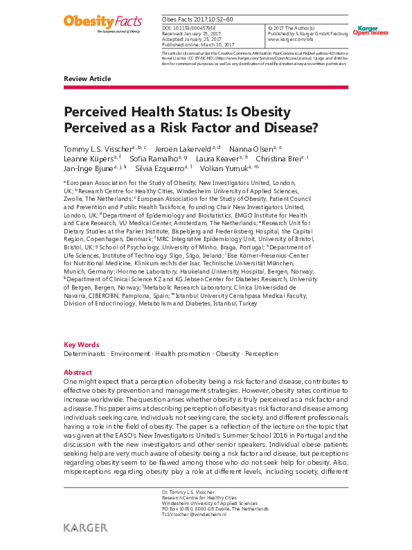 (PDF) Perceived Health Status: Is Obesity Perceived as a Risk Factor ...