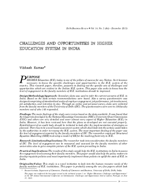 (PDF) Challenges and Opportunities in Higher Education System in India