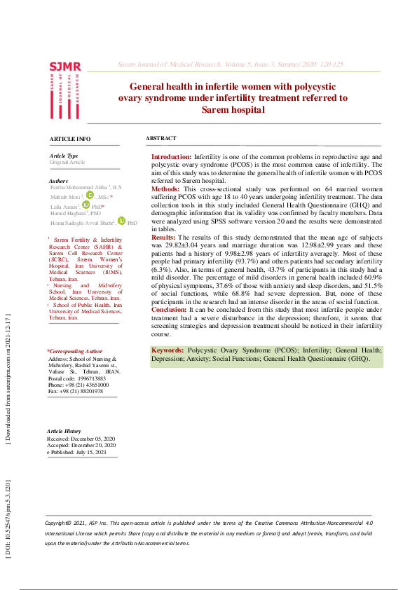 (PDF) General health in infertile women with polycystic ovary syndrome ...