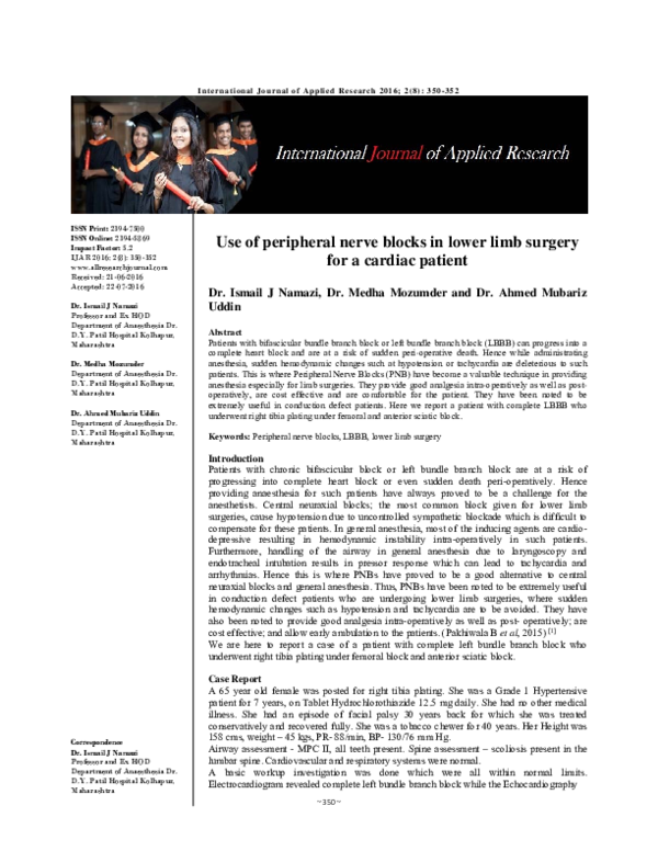 (PDF) Use of peripheral nerve blocks in lower limb surgery for a ...