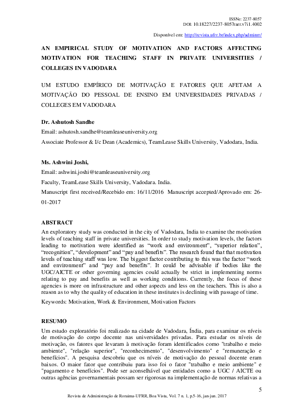 (PDF) An Empirical Study of Motivation and Factors Affecting Motivation ...