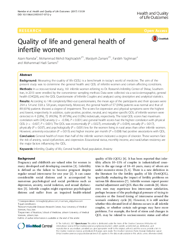 (PDF) Quality of life and general health of infertile women