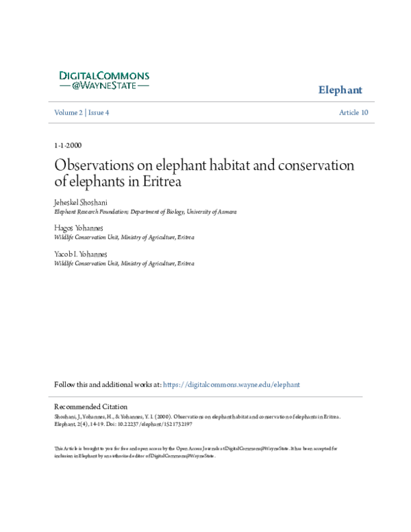 (PDF) Observations on elephant habitat and conservation of elephants in Eritrea Yacob Yohannes