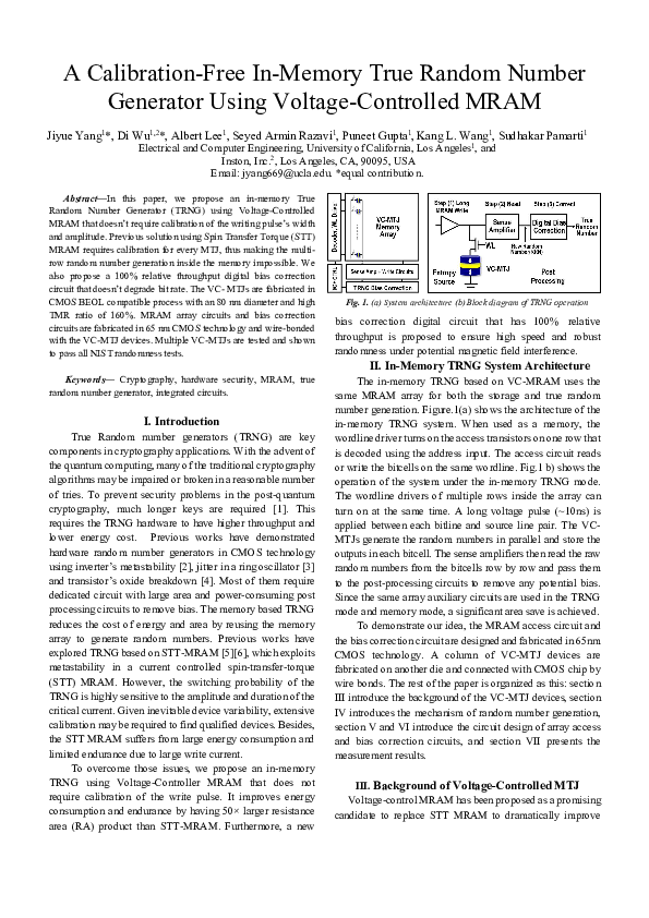 (PDF) A Calibration-Free In-Memory True Random Number Generator Using ...