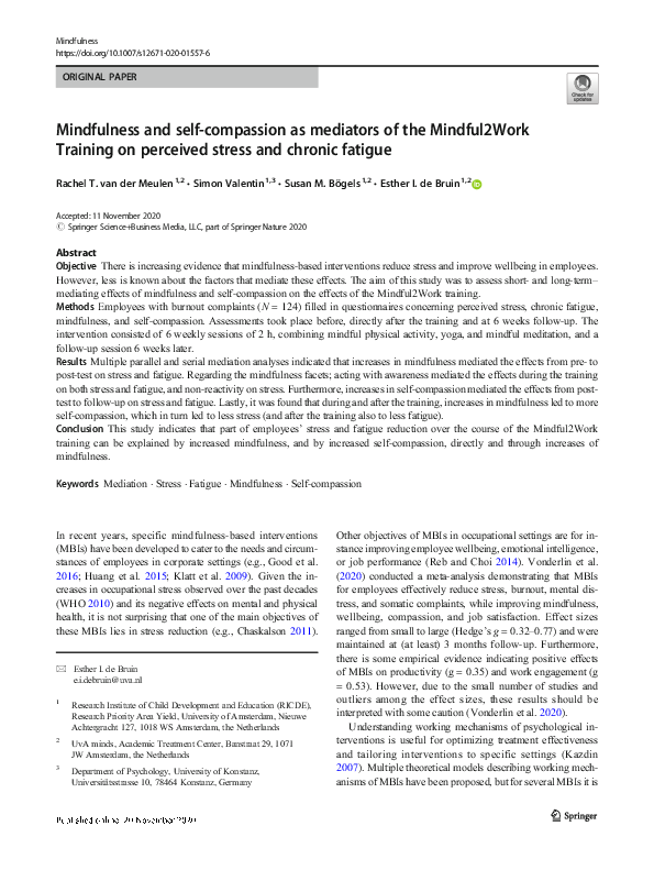 (PDF) Mindfulness and self-compassion as mediators of the Mindful2Work ...