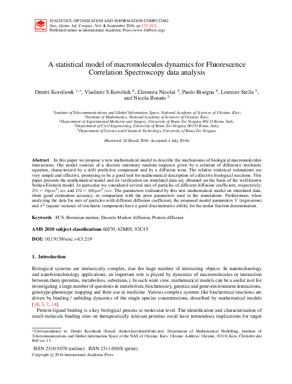 (PDF) A statistical model of macromolecules dynamics for Fluorescence ...