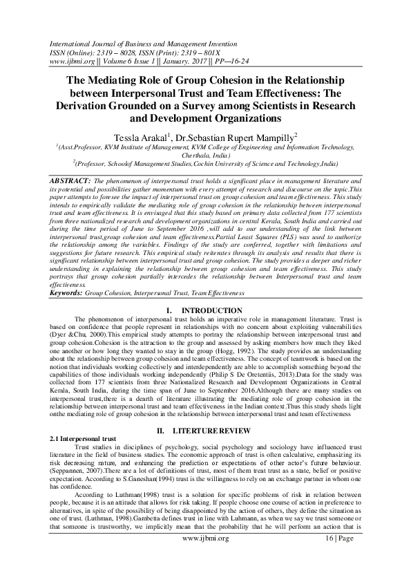 (PDF) The Mediating Role of Group Cohesion in the Relationship between ...