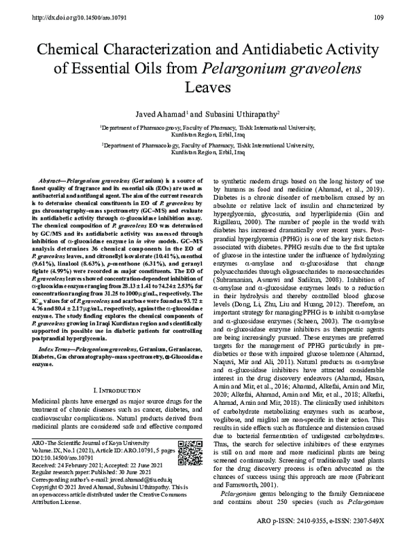 (PDF) Chemical Characterization and Antidiabetic Activity of Essential ...